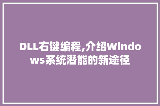 DLL右键编程,介绍Windows系统潜能的新途径
