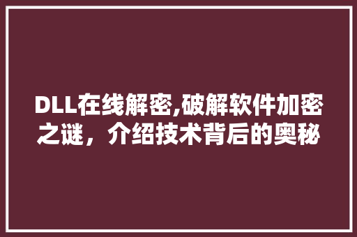 DLL在线解密,破解软件加密之谜，介绍技术背后的奥秘