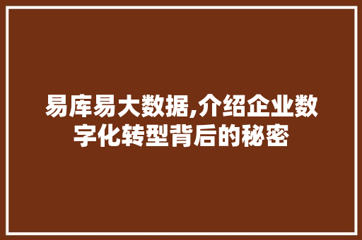 易库易大数据,介绍企业数字化转型背后的秘密 网站建设公司