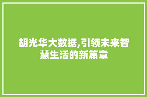 胡光华大数据,引领未来智慧生活的新篇章 SEO关键词