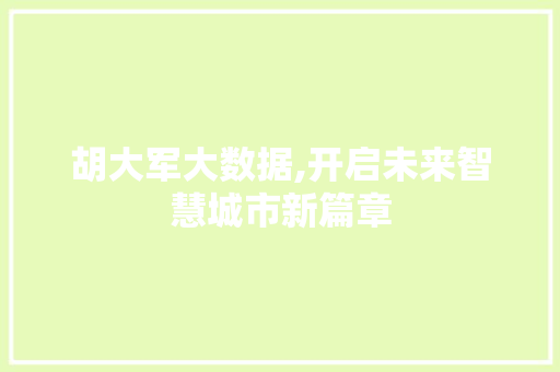 胡大军大数据,开启未来智慧城市新篇章 网站建设公司