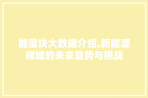 能量块大数据介绍,新能源领域的未来趋势与挑战 神马SEO