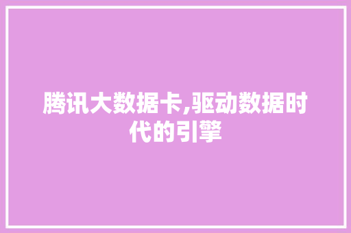 腾讯大数据卡,驱动数据时代的引擎 神马SEO