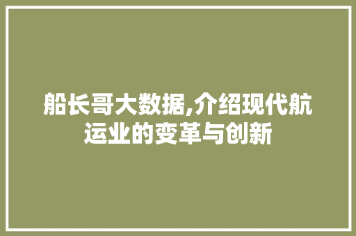 船长哥大数据,介绍现代航运业的变革与创新 必应SEO