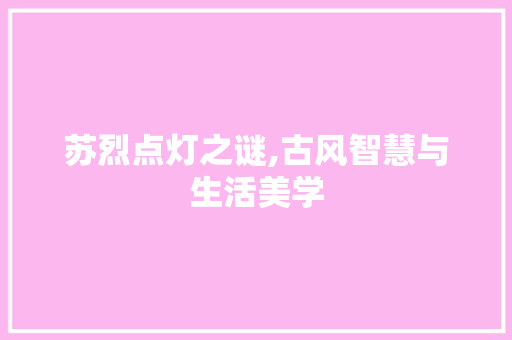 苏烈点灯之谜,古风智慧与生活美学 SEO关键词