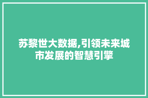 苏黎世大数据,引领未来城市发展的智慧引擎 神马SEO