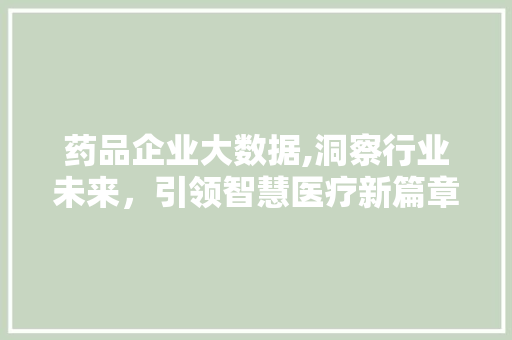 药品企业大数据,洞察行业未来，引领智慧医疗新篇章 神马SEO