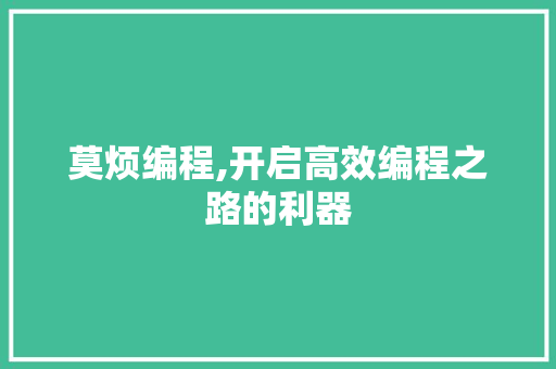 莫烦编程,开启高效编程之路的利器 SEO关键词