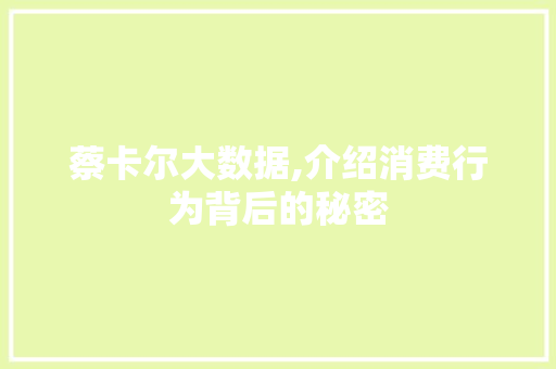 蔡卡尔大数据,介绍消费行为背后的秘密 网站建设公司