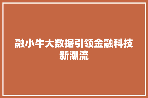 融小牛大数据引领金融科技新潮流