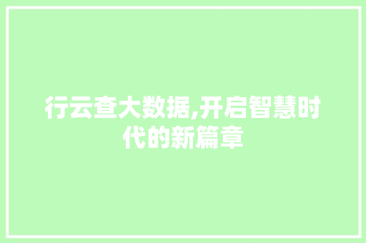 行云查大数据,开启智慧时代的新篇章