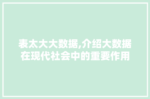 表太大大数据,介绍大数据在现代社会中的重要作用