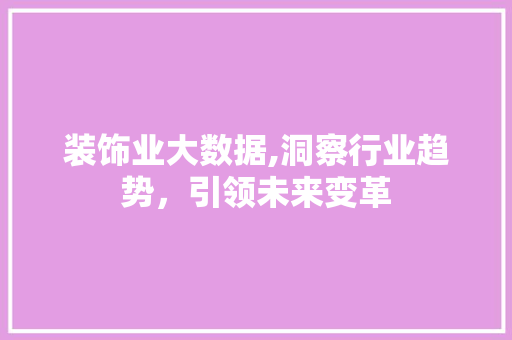 装饰业大数据,洞察行业趋势，引领未来变革