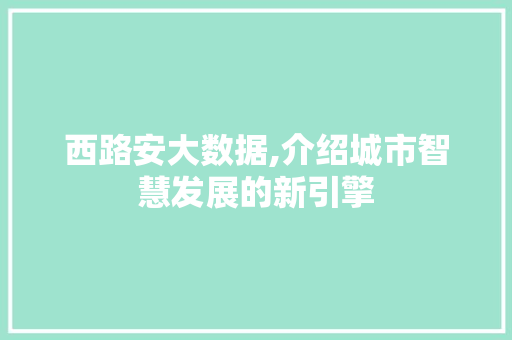 西路安大数据,介绍城市智慧发展的新引擎