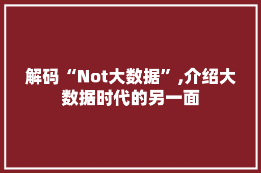 解码“Not大数据”,介绍大数据时代的另一面