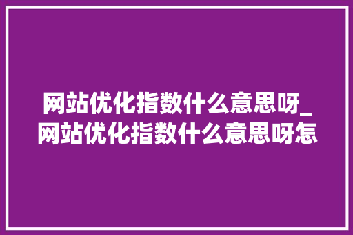 网站优化指数什么意思呀_网站优化指数什么意思呀怎么写。