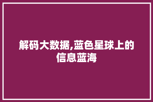 解码大数据,蓝色星球上的信息蓝海