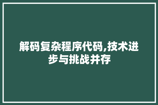 解码复杂程序代码,技术进步与挑战并存