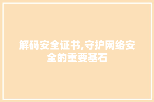 解码安全证书,守护网络安全的重要基石