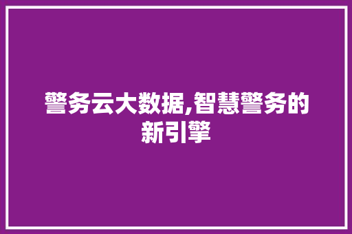 警务云大数据,智慧警务的新引擎