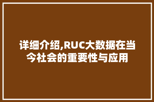 详细介绍,RUC大数据在当今社会的重要性与应用