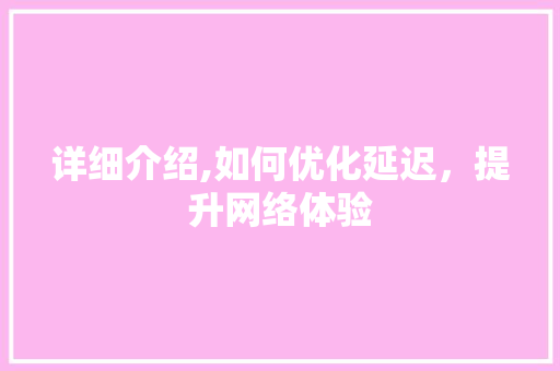 详细介绍,如何优化延迟，提升网络体验