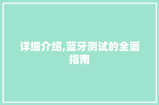 详细介绍,蓝牙测试的全面指南 神马SEO