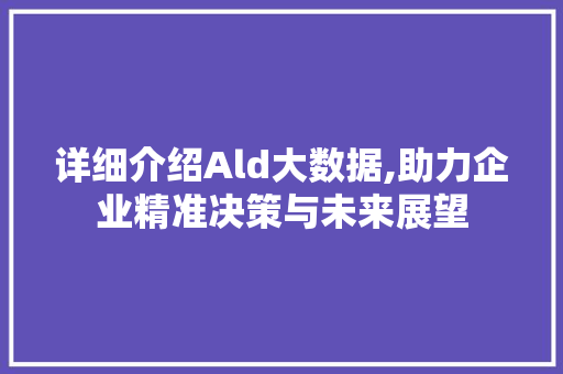 详细介绍Ald大数据,助力企业精准决策与未来展望