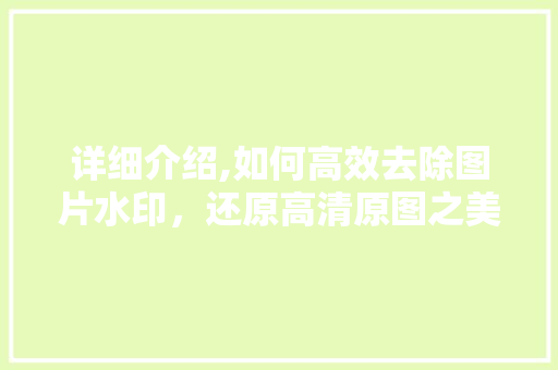 详细介绍,如何高效去除图片水印，还原高清原图之美