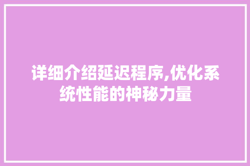 详细介绍延迟程序,优化系统性能的神秘力量