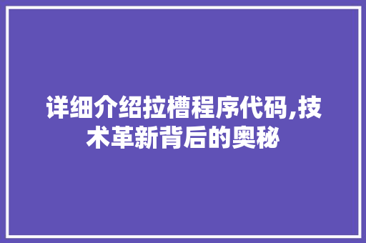 详细介绍拉槽程序代码,技术革新背后的奥秘