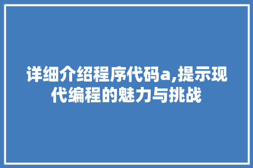 详细介绍程序代码a,提示现代编程的魅力与挑战