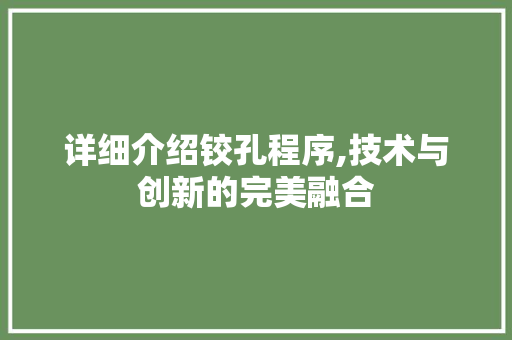 详细介绍铰孔程序,技术与创新的完美融合