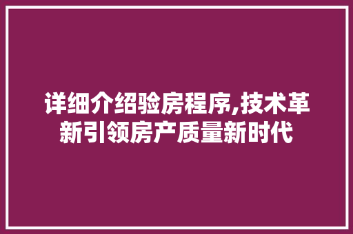 详细介绍验房程序,技术革新引领房产质量新时代