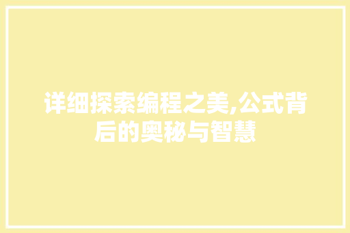 详细探索编程之美,公式背后的奥秘与智慧