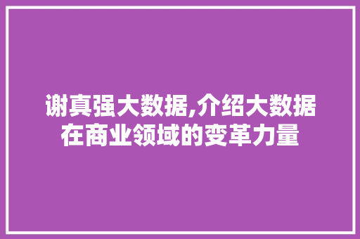 谢真强大数据,介绍大数据在商业领域的变革力量