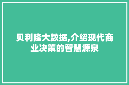 贝利隆大数据,介绍现代商业决策的智慧源泉