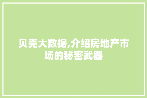 贝壳大数据,介绍房地产市场的秘密武器