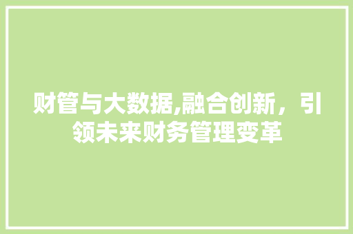 财管与大数据,融合创新，引领未来财务管理变革