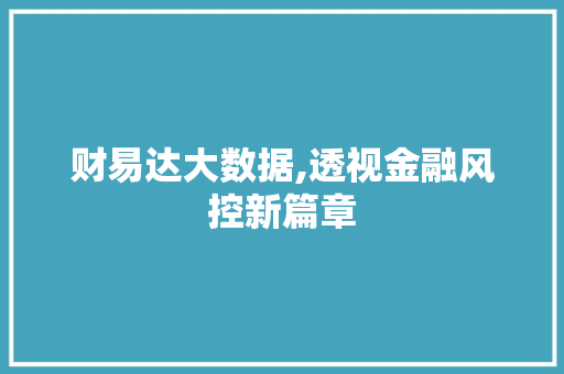 财易达大数据,透视金融风控新篇章