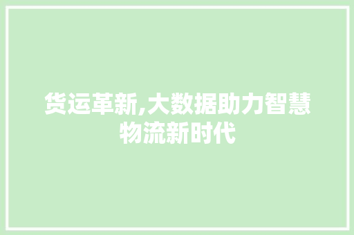 货运革新,大数据助力智慧物流新时代