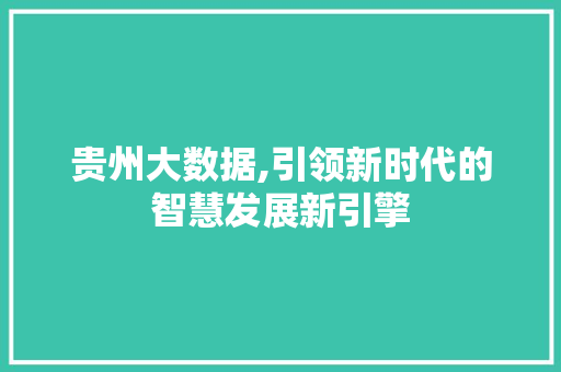 贵州大数据,引领新时代的智慧发展新引擎