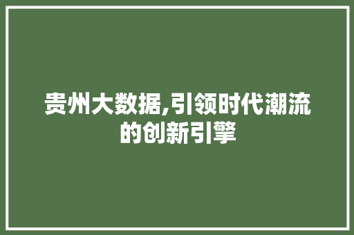 贵州大数据,引领时代潮流的创新引擎