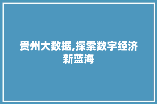 贵州大数据,探索数字经济新蓝海