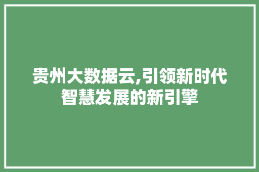 贵州大数据云,引领新时代智慧发展的新引擎