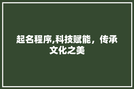 起名程序,科技赋能，传承文化之美