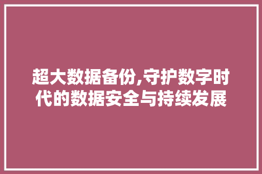 超大数据备份,守护数字时代的数据安全与持续发展