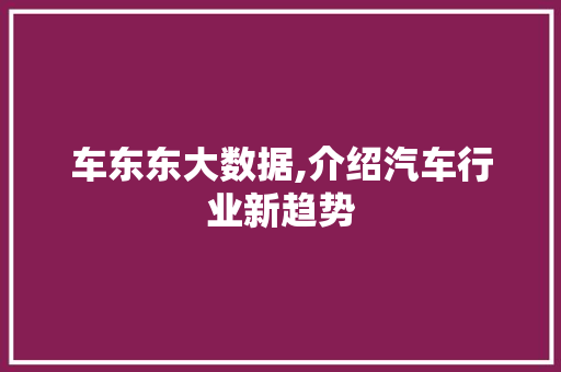 车东东大数据,介绍汽车行业新趋势