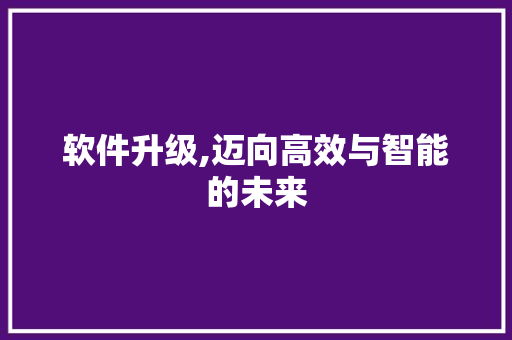 软件升级,迈向高效与智能的未来