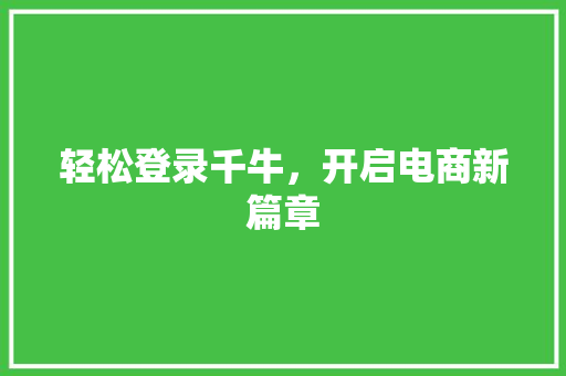 轻松登录千牛，开启电商新篇章